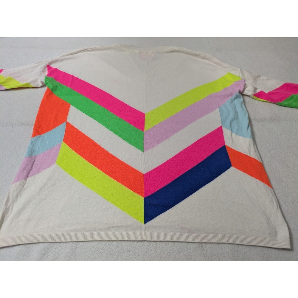 Wispr Top XS Neon Colorful Striped Knit 3/4 Sleeve Rainbow Cotton Silk blend